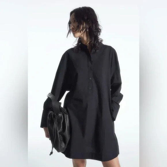 COS Collarless Mini Shirt Dress - Picture 3 of 9